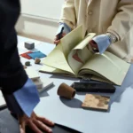 Mujer pasando hojas de una libreta